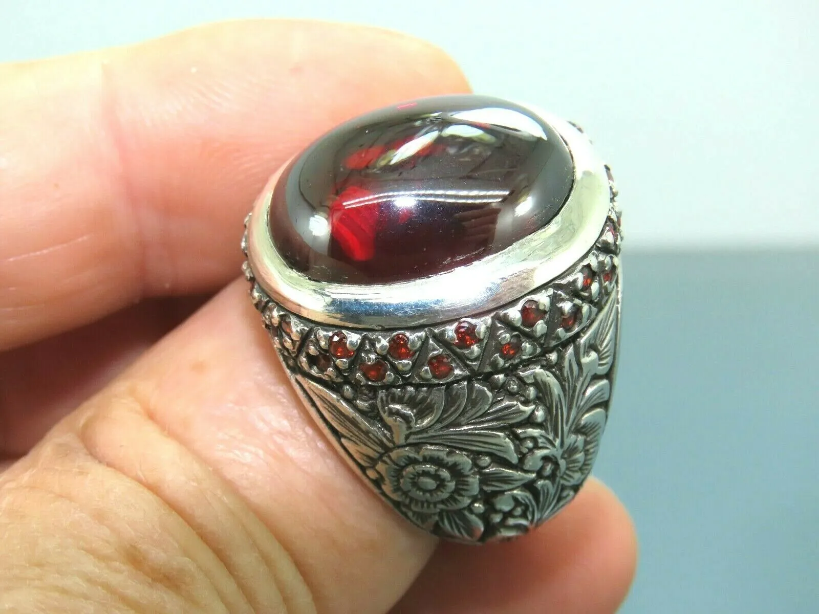 Turkish Handmade Jewelry 925 Sterling Silver Ruby Stone Mens Rings