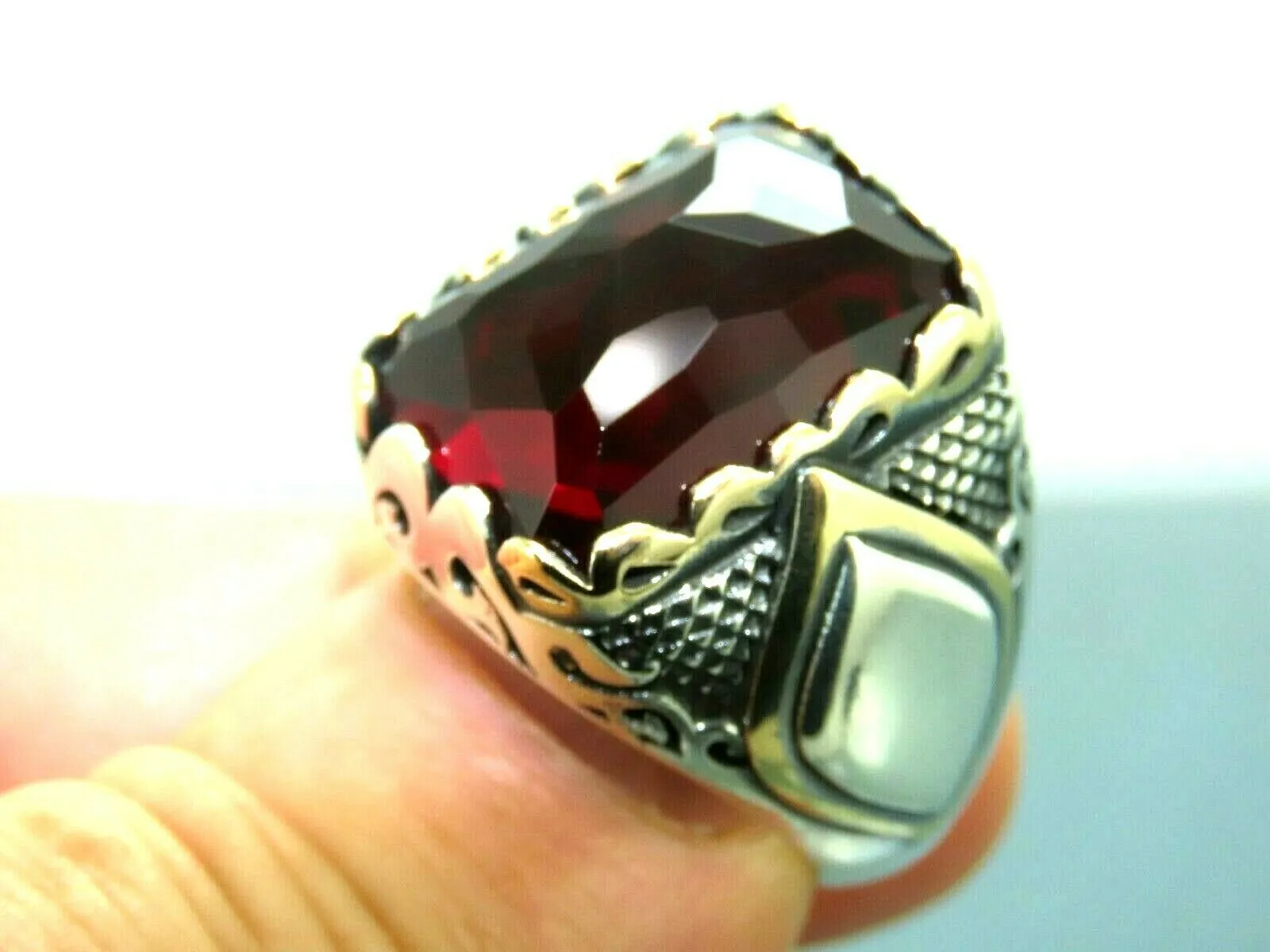 Turkish Handmade Jewelry 925 Sterling Silver Ruby Stone Mens Rings