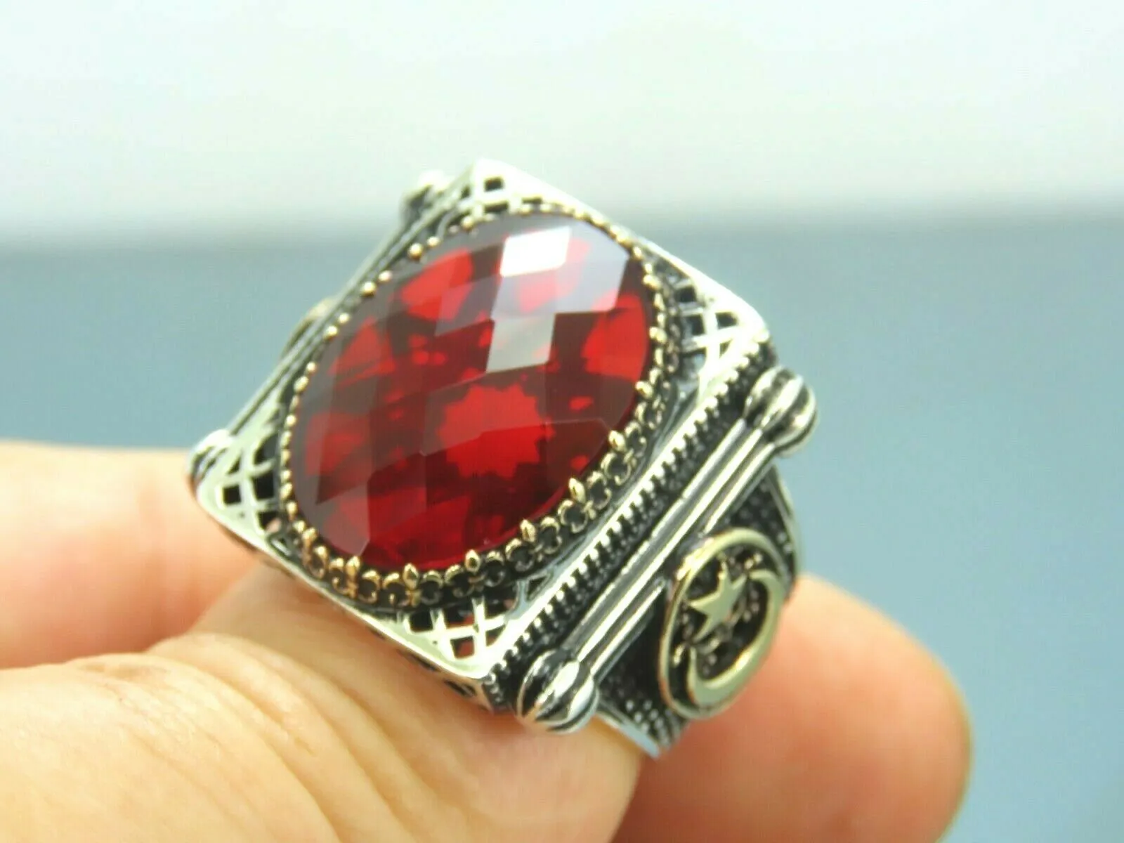 Turkish Handmade Jewelry 925 Sterling Silver Ruby Stone Mens Rings