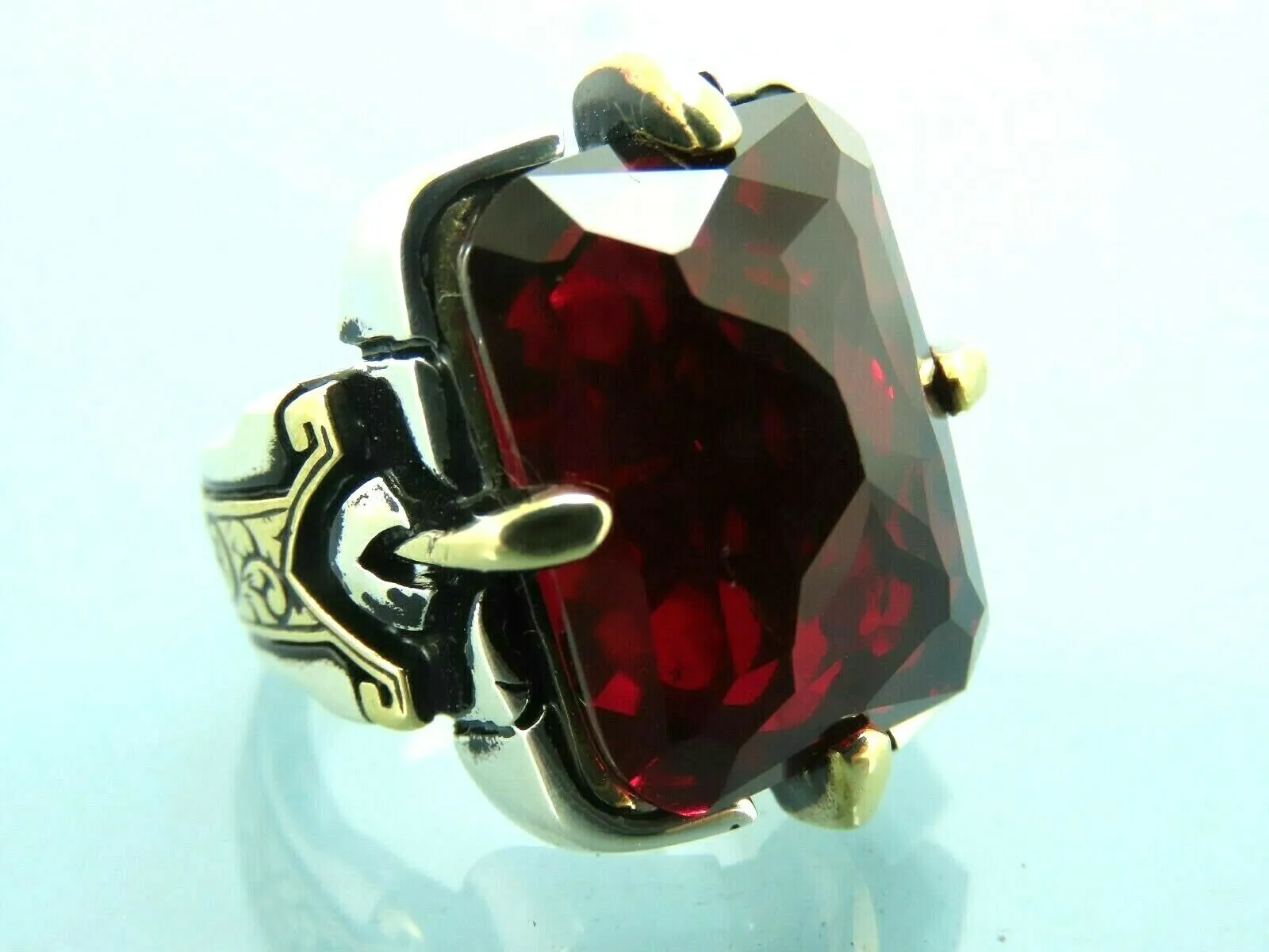 Turkish Handmade Jewelry 925 Sterling Silver Ruby Stone Mens Rings