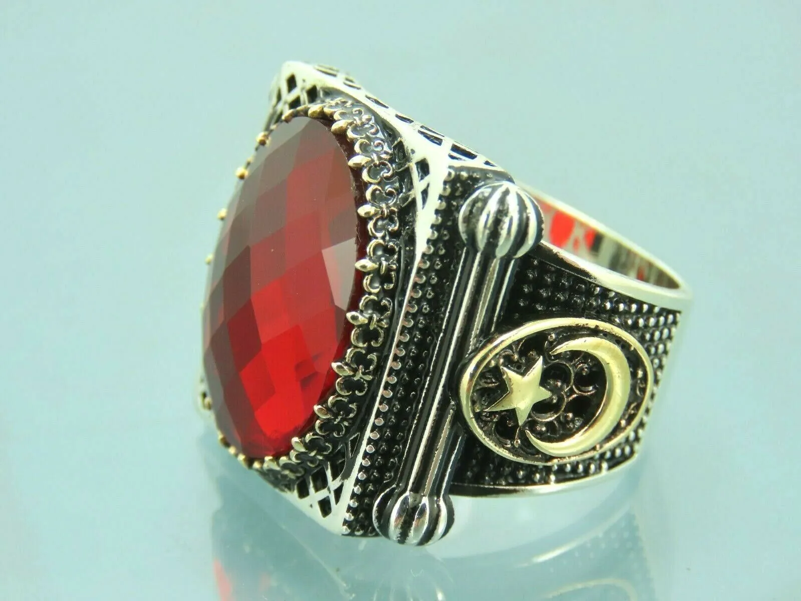 Turkish Handmade Jewelry 925 Sterling Silver Ruby Stone Mens Rings