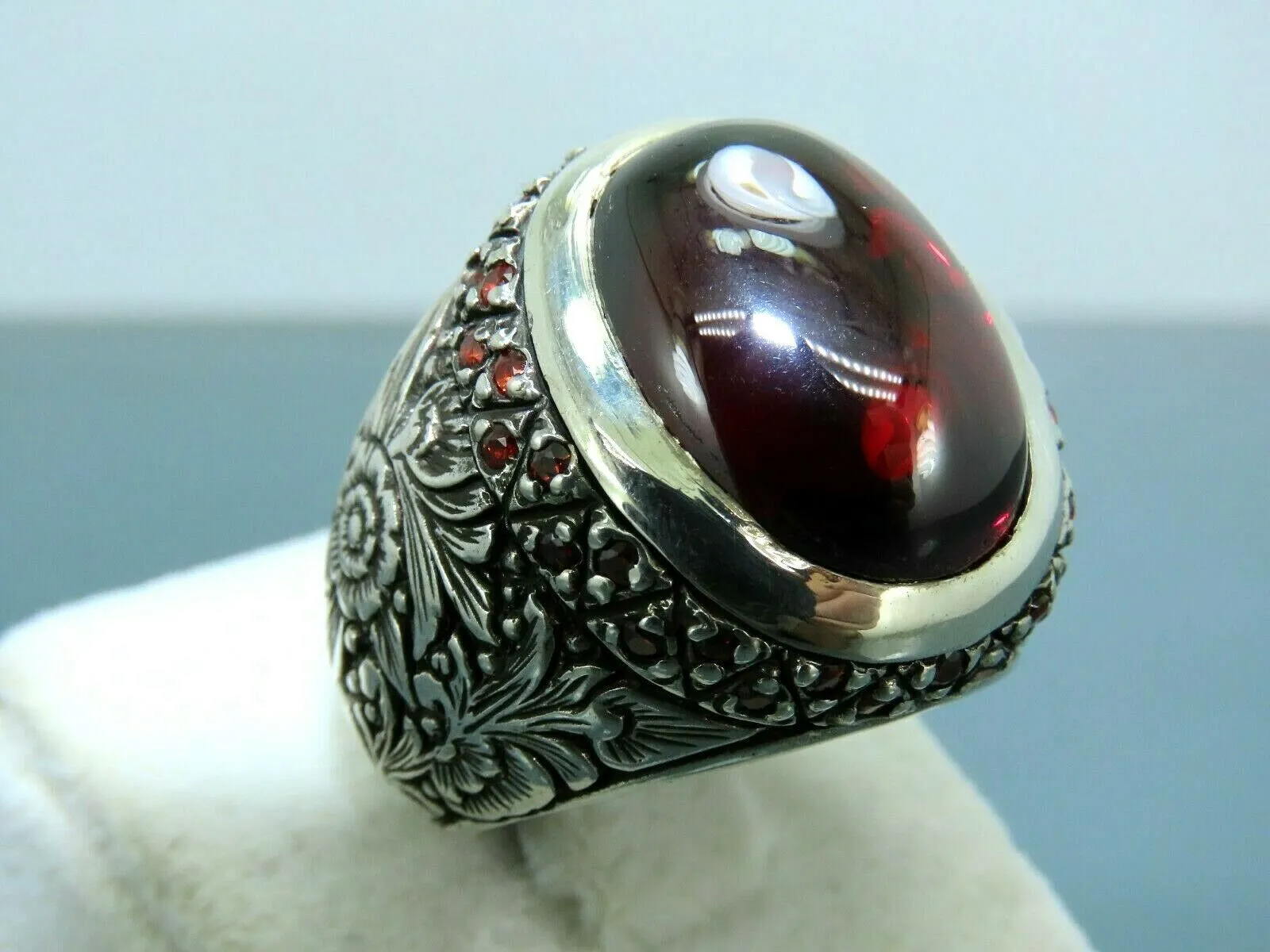 Turkish Handmade Jewelry 925 Sterling Silver Ruby Stone Mens Rings