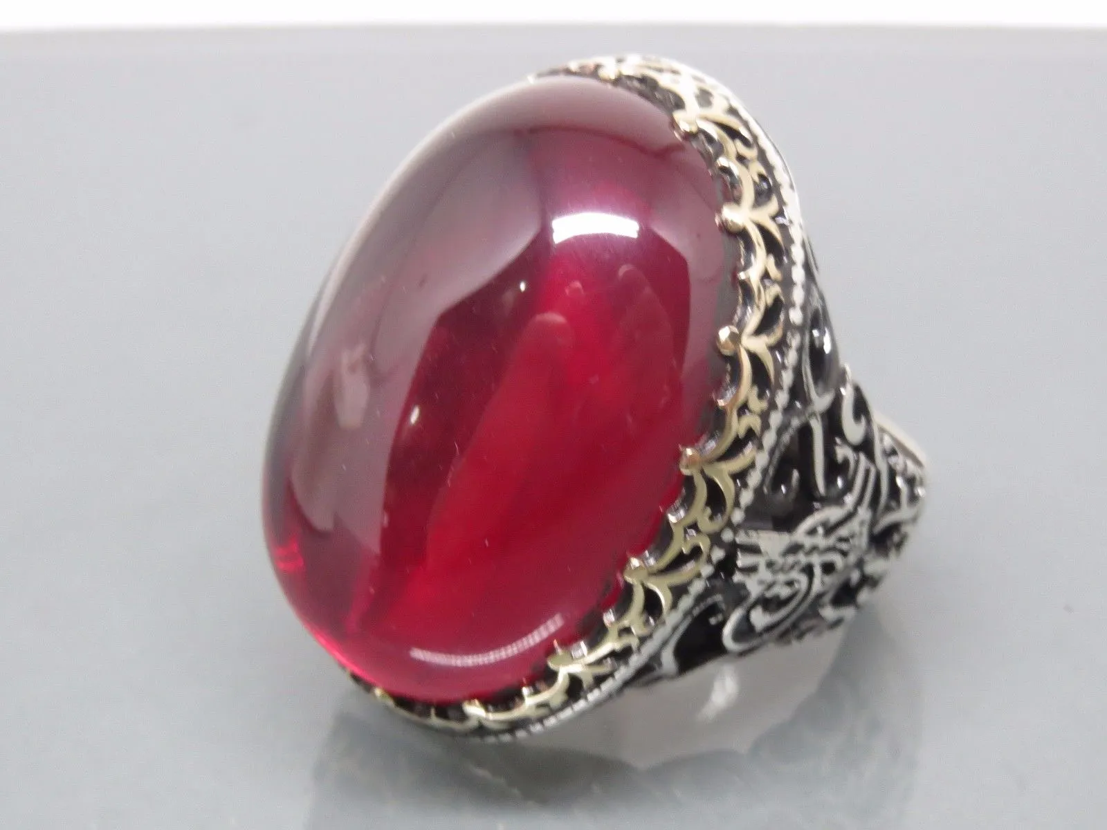 Turkish Handmade Jewelry 925 Sterling Silver Ruby Stone Mens Rings