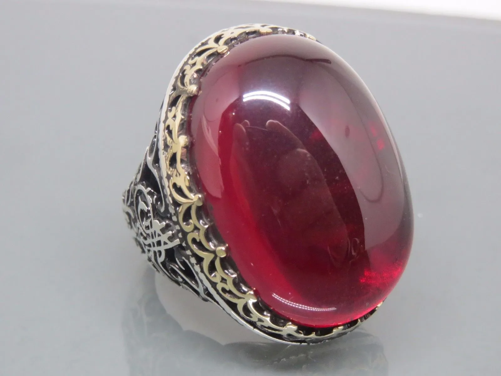Turkish Handmade Jewelry 925 Sterling Silver Ruby Stone Mens Rings