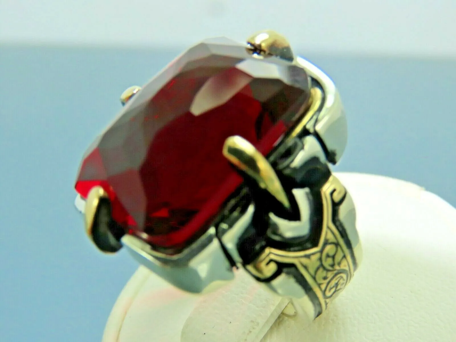 Turkish Handmade Jewelry 925 Sterling Silver Ruby Stone Mens Rings