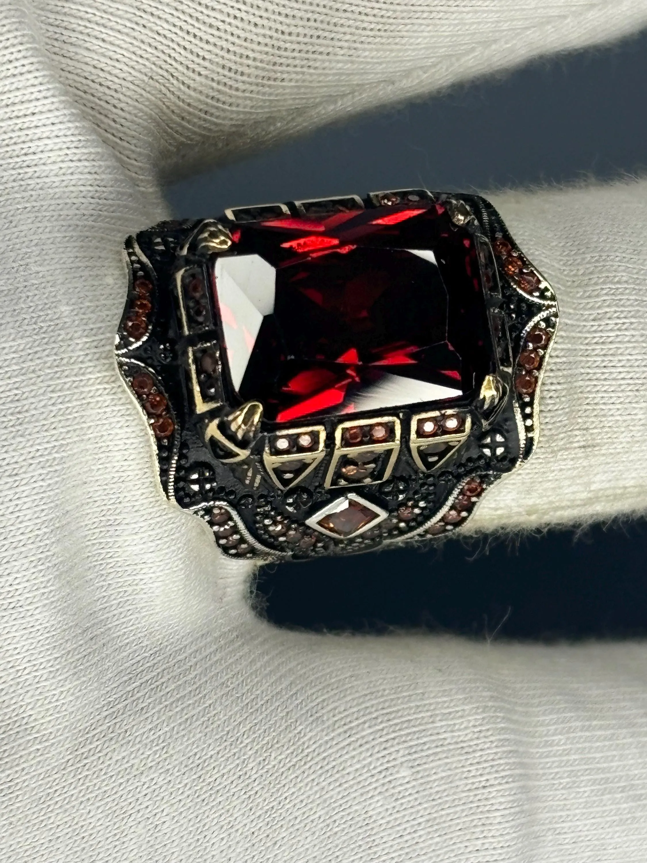 Turkish Handmade Jewelry 925 Sterling Silver Ruby Stone Turkic Design Mens Rings