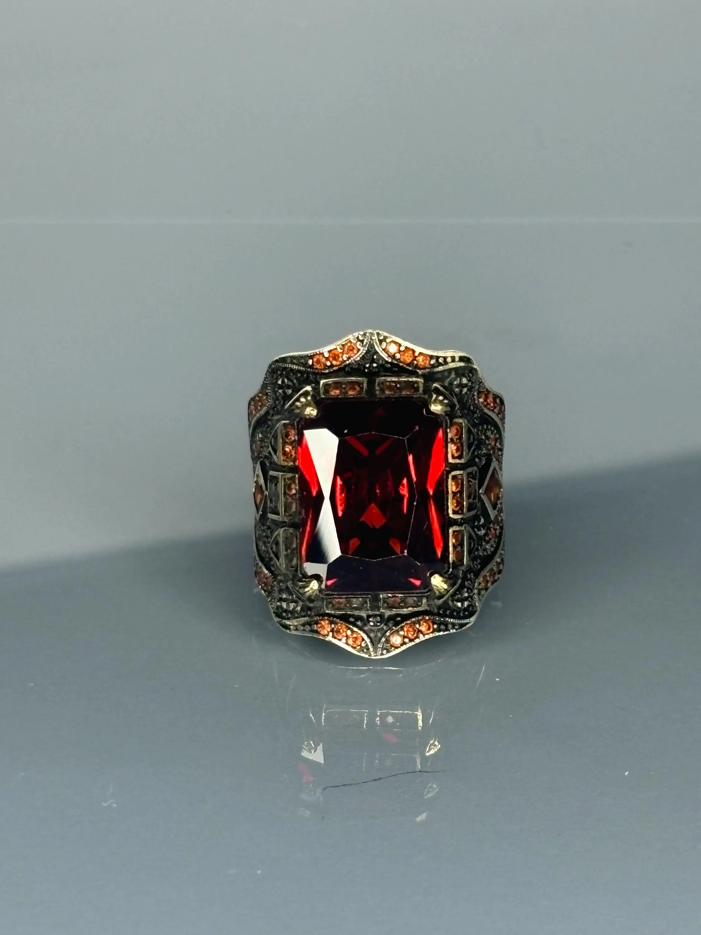 Turkish Handmade Jewelry 925 Sterling Silver Ruby Stone Turkic Design Mens Rings