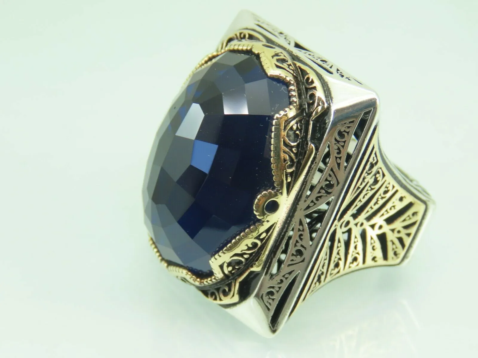 Turkish Handmade Jewelry 925 Sterling Silver Sapphire Stone Mens Rings