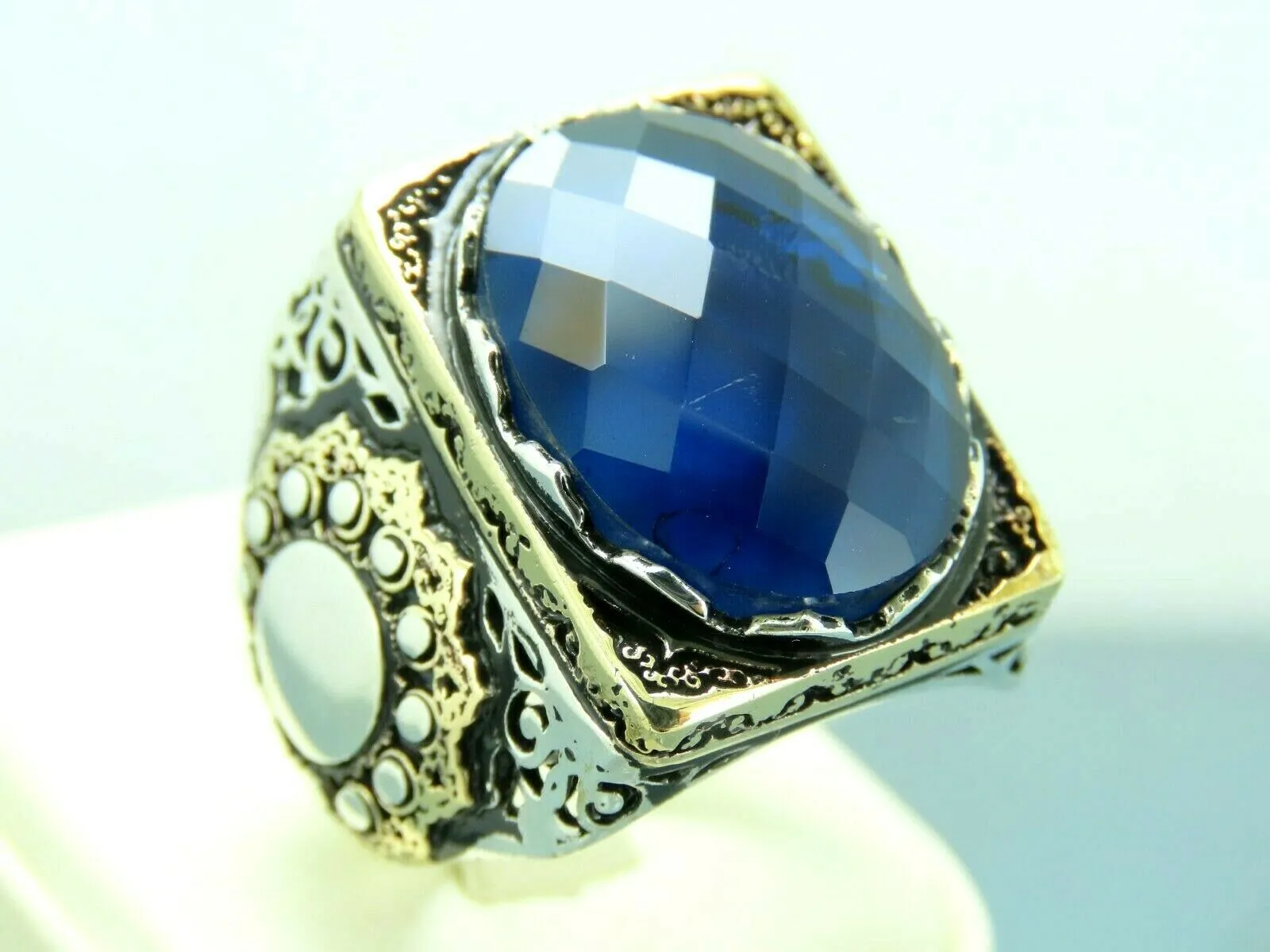 Turkish Handmade Jewelry 925 Sterling Silver Sapphire Stone Mens Rings