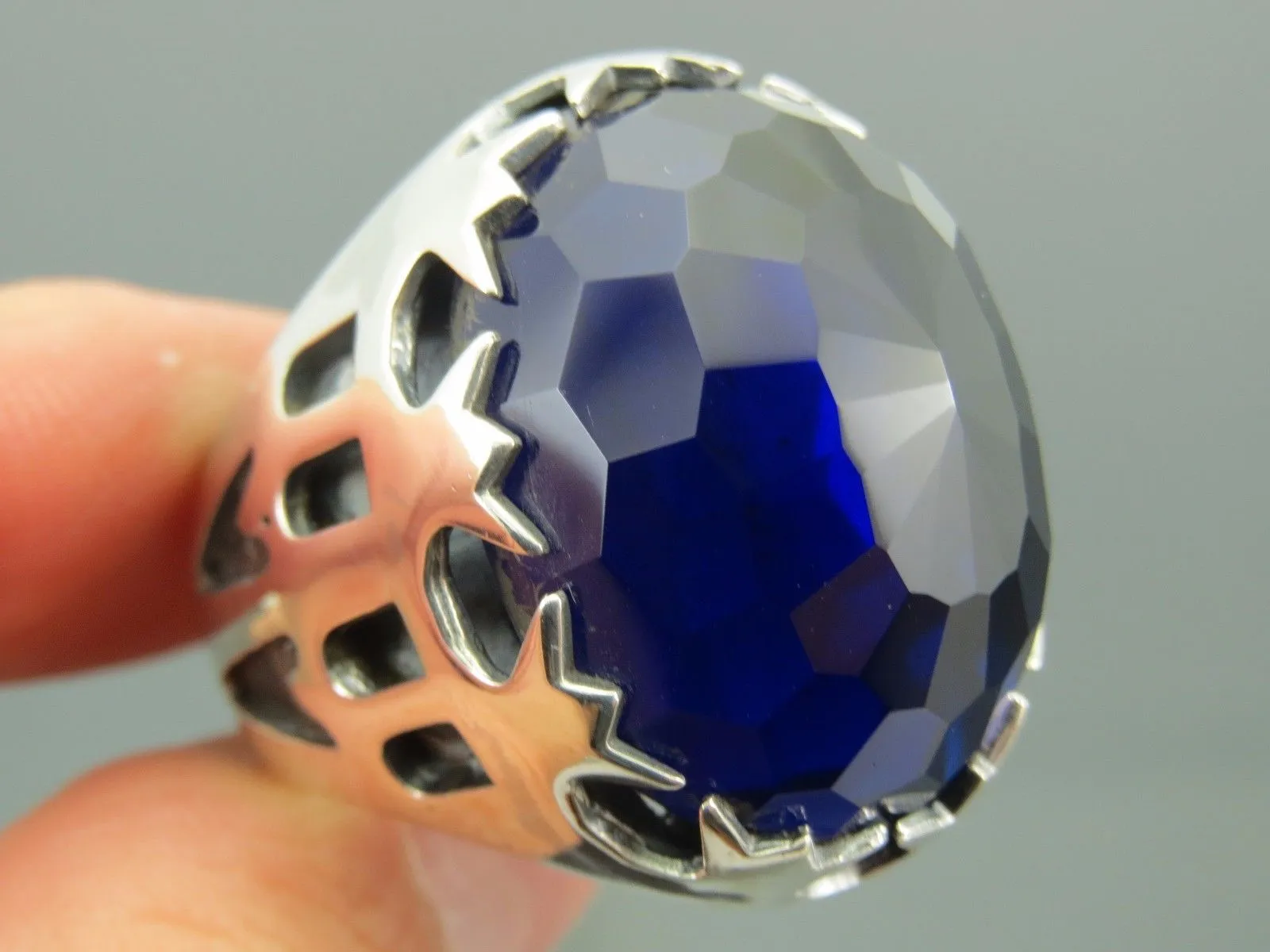 Turkish Handmade Jewelry 925 Sterling Silver Sapphire Stone Mens Rings