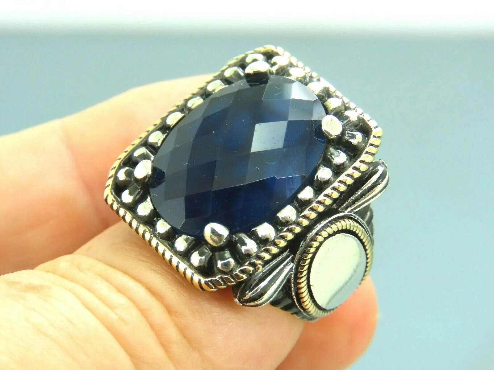 Turkish Handmade Jewelry 925 Sterling Silver Sapphire Stone Mens Rings