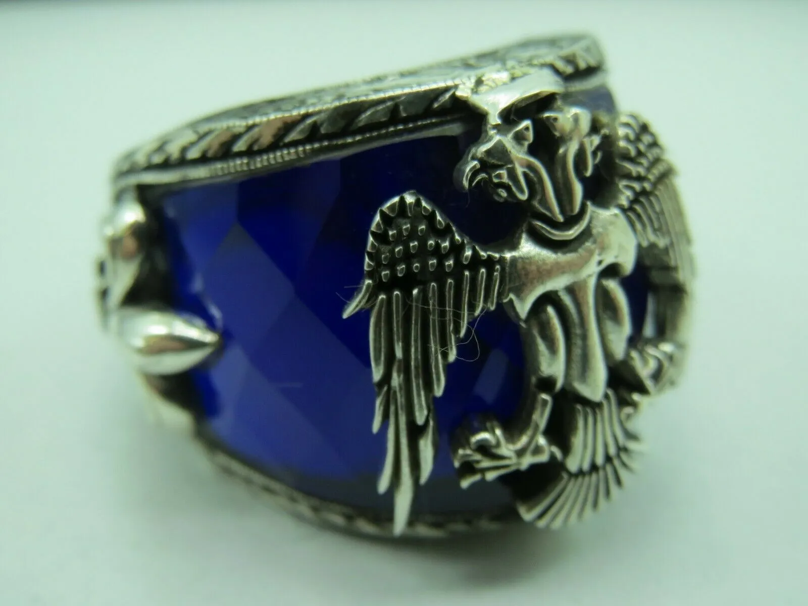 Turkish Handmade Jewelry 925 Sterling Silver Sapphire Stone Mens Rings
