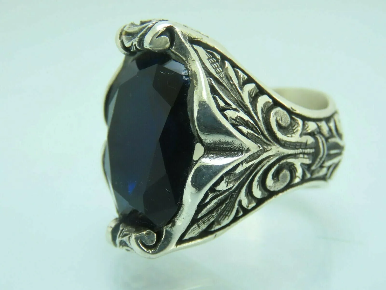 Turkish Handmade Jewelry 925 Sterling Silver Sapphire Stone Mens Rings