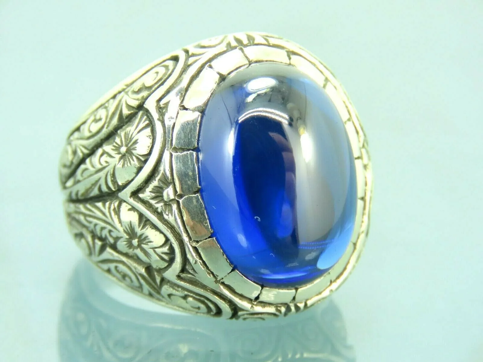 Turkish Handmade Jewelry 925 Sterling Silver Sapphire Stone Mens Rings