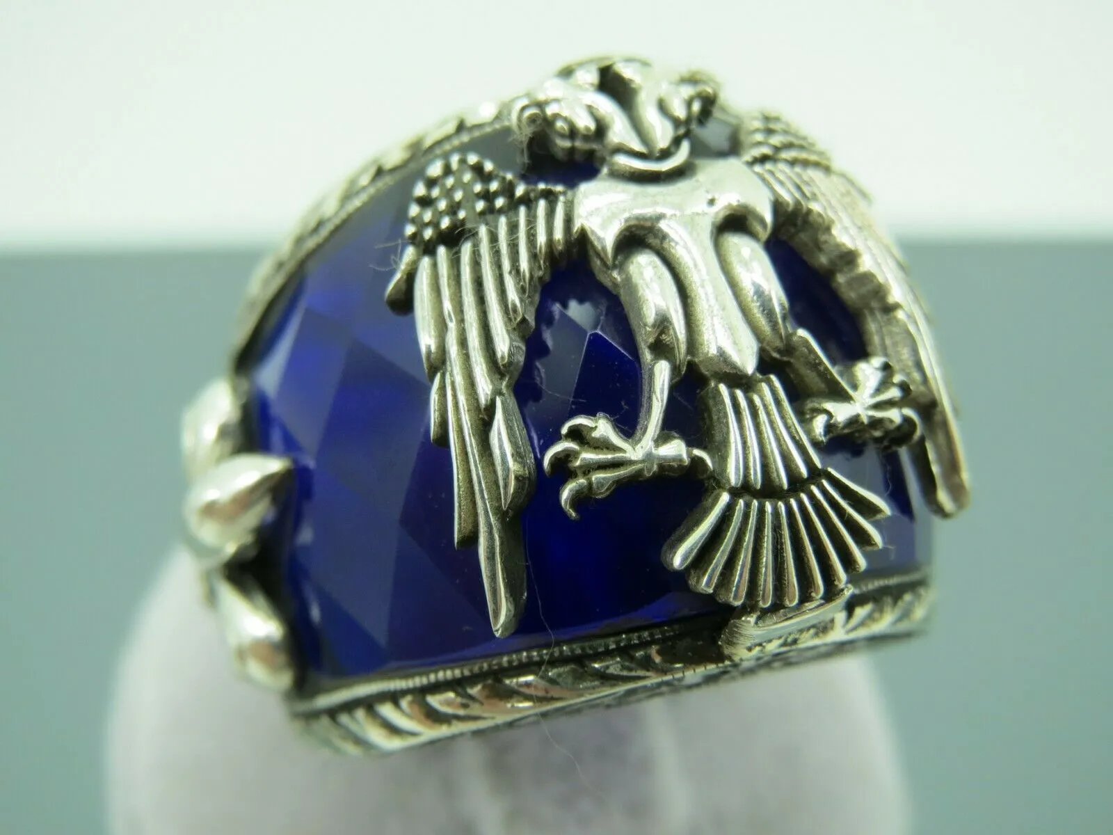 Turkish Handmade Jewelry 925 Sterling Silver Sapphire Stone Mens Rings