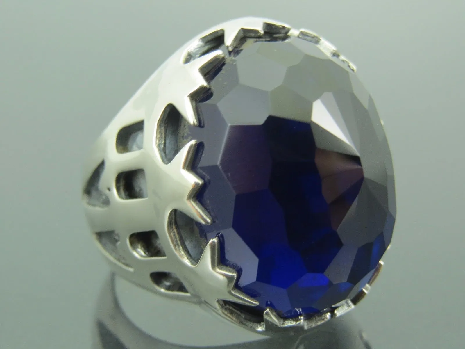 Turkish Handmade Jewelry 925 Sterling Silver Sapphire Stone Mens Rings
