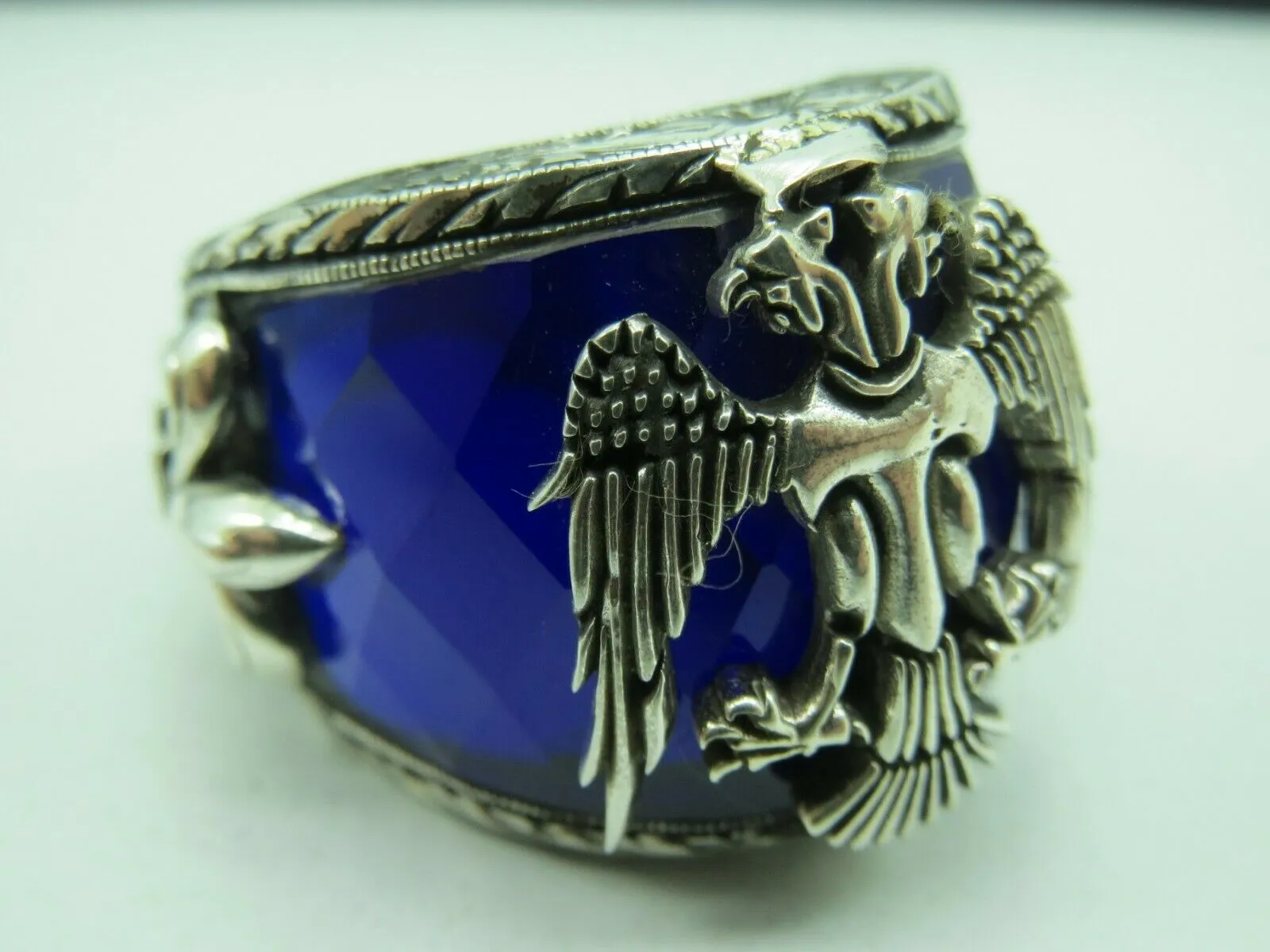 Turkish Handmade Jewelry 925 Sterling Silver Sapphire Stone Mens Rings