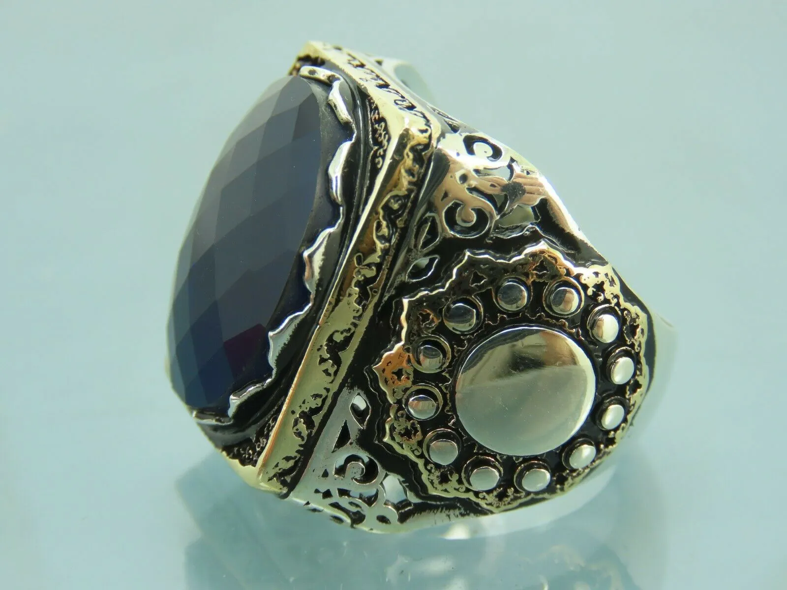 Turkish Handmade Jewelry 925 Sterling Silver Sapphire Stone Mens Rings
