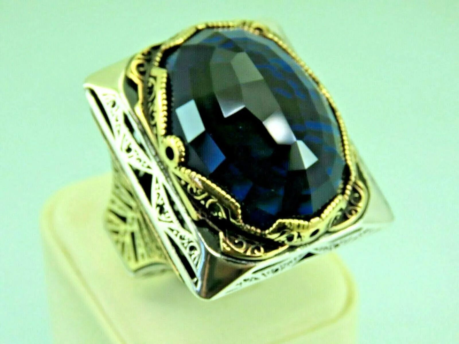 Turkish Handmade Jewelry 925 Sterling Silver Sapphire Stone Mens Rings