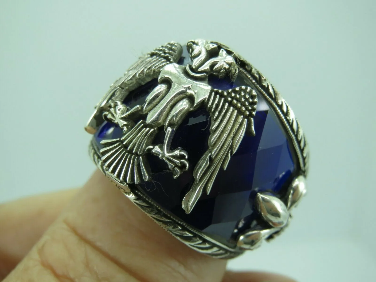 Turkish Handmade Jewelry 925 Sterling Silver Sapphire Stone Mens Rings