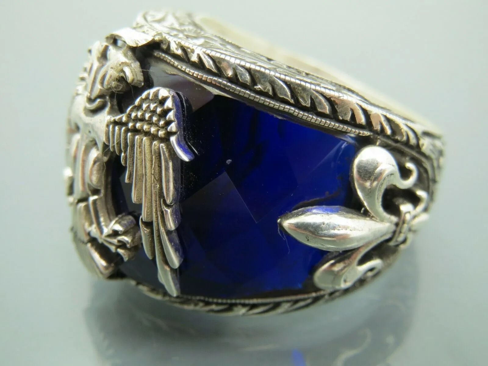 Turkish Handmade Jewelry 925 Sterling Silver Sapphire Stone Mens Rings