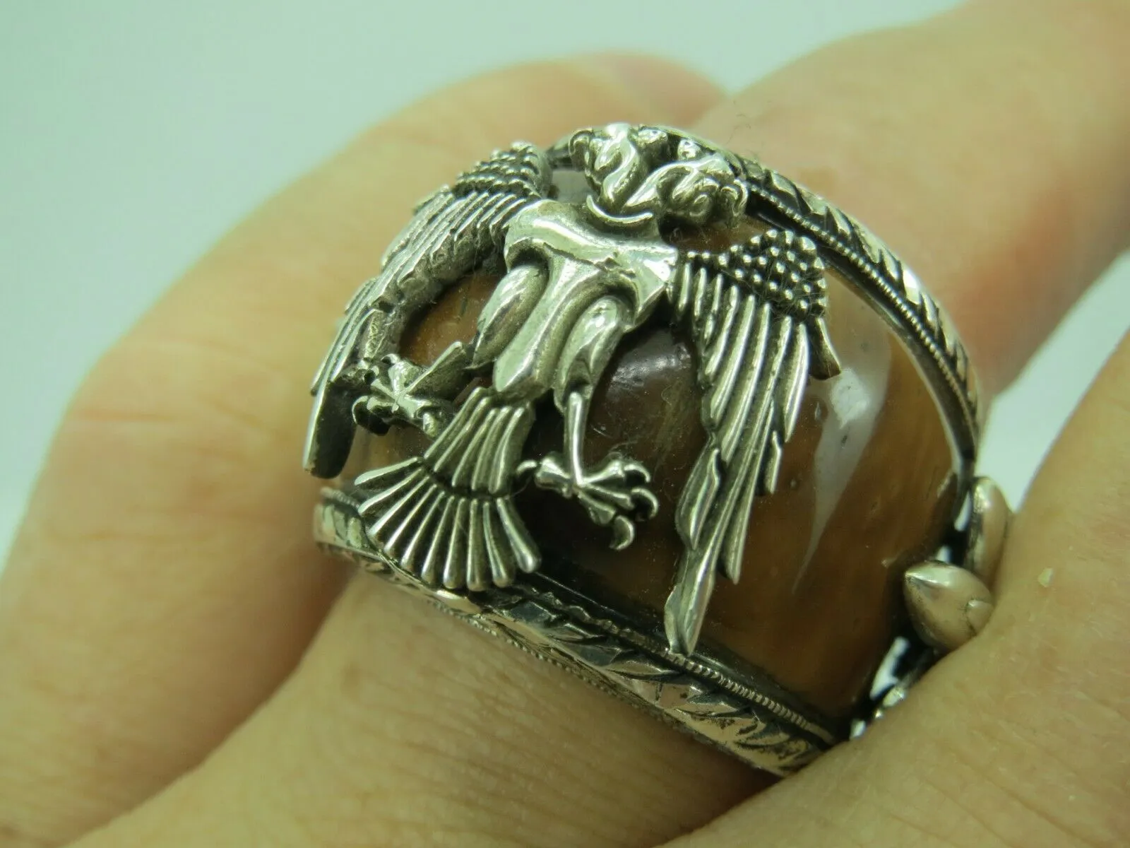 Turkish Handmade Jewelry 925 Sterling Silver Tiger's Eye Stone Mens Rings
