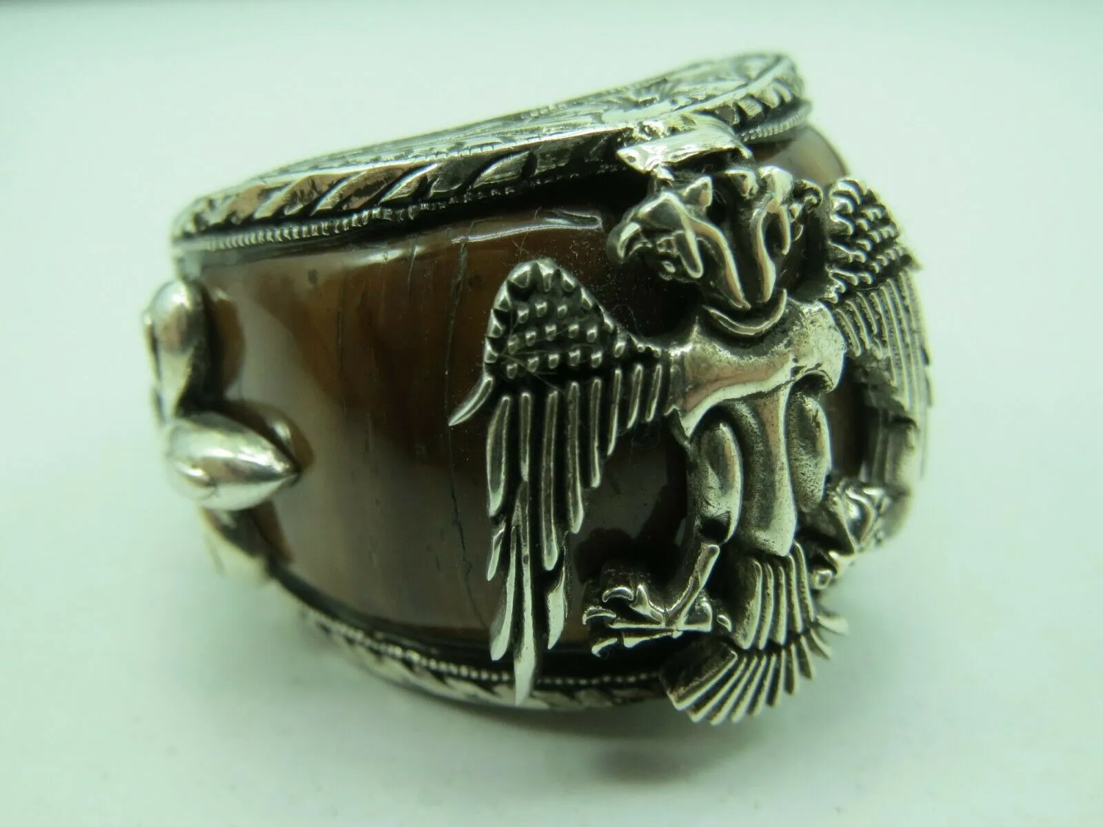 Turkish Handmade Jewelry 925 Sterling Silver Tiger's Eye Stone Mens Rings