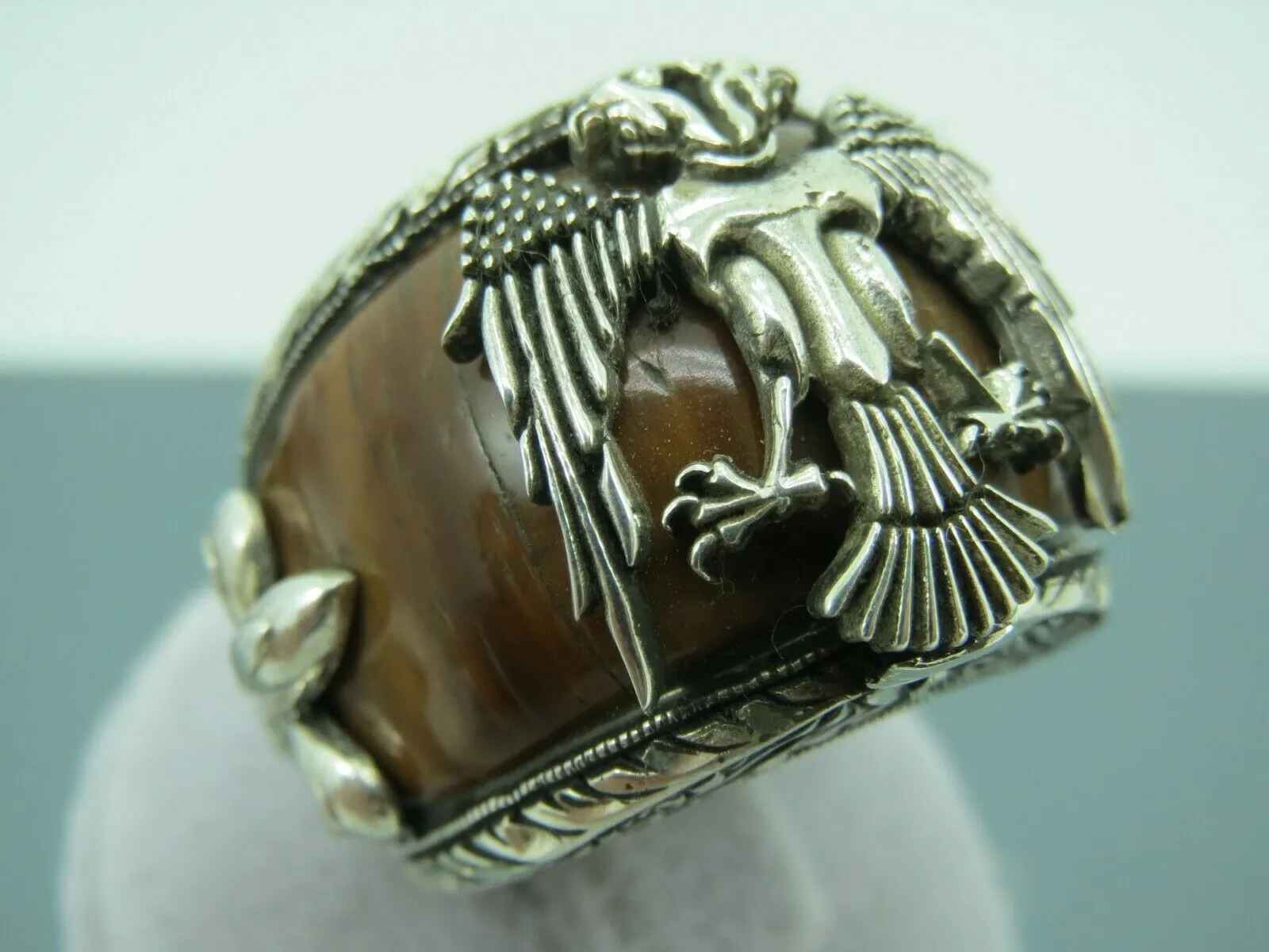 Turkish Handmade Jewelry 925 Sterling Silver Tiger's Eye Stone Mens Rings