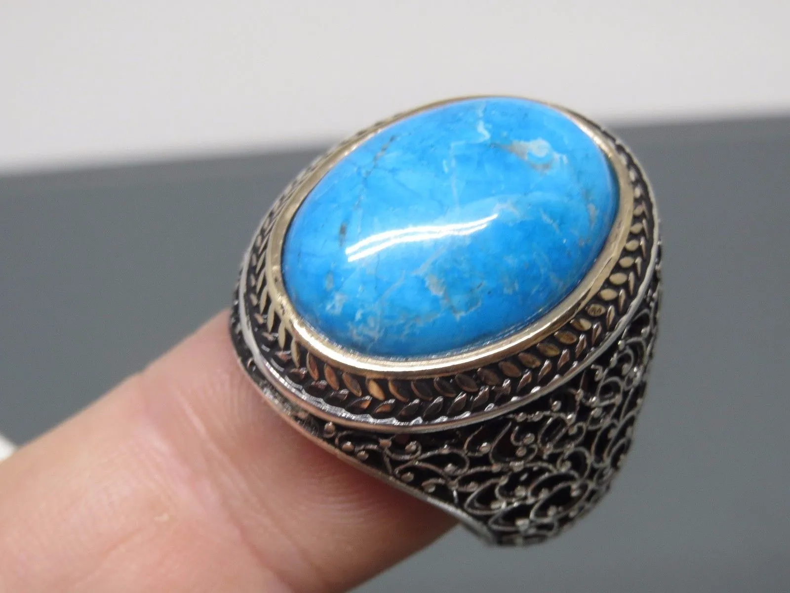 Turkish Handmade Jewelry 925 Sterling Silver Turquoise Stone Mens Rings