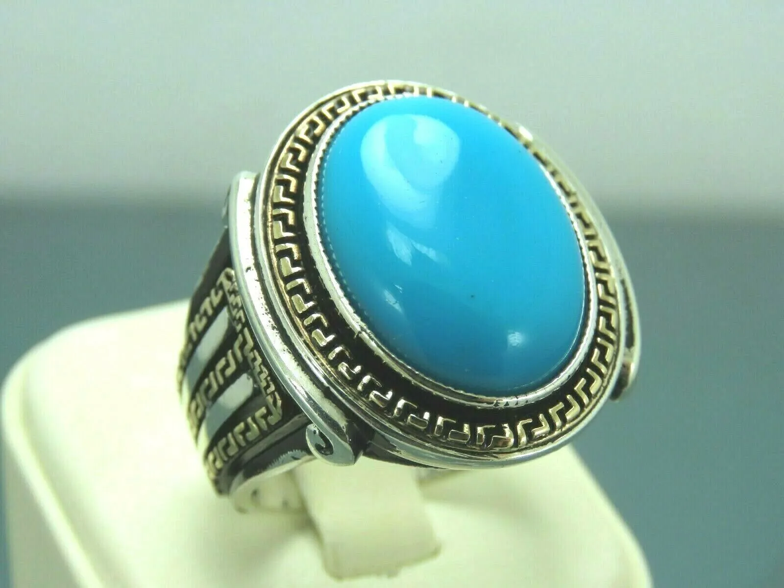 Turkish Handmade Jewelry 925 Sterling Silver Turquoise Stone Mens Rings