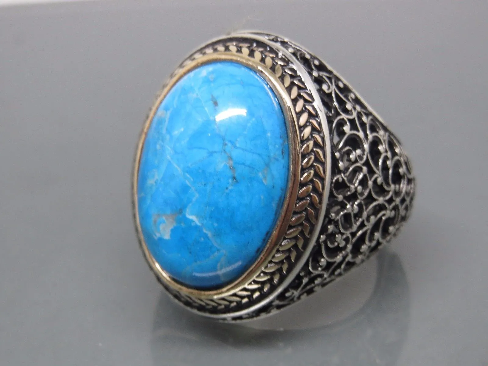 Turkish Handmade Jewelry 925 Sterling Silver Turquoise Stone Mens Rings