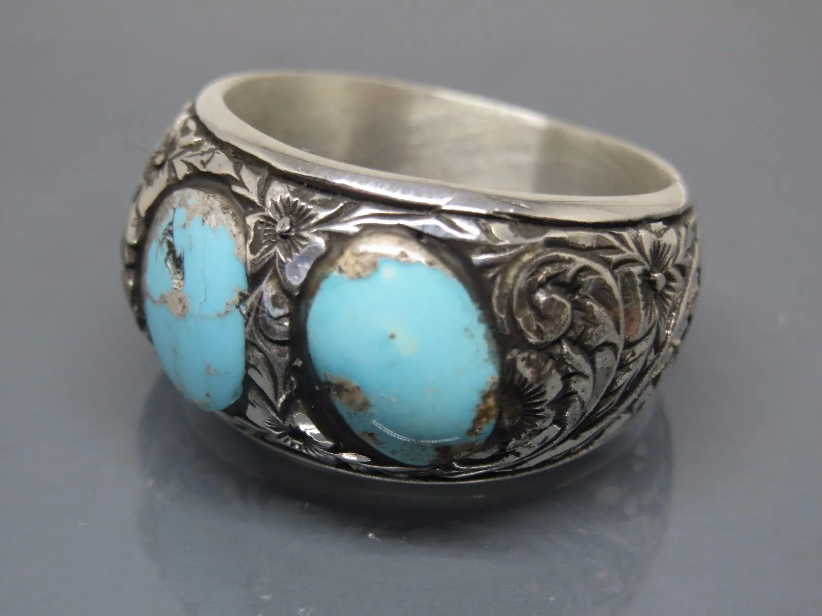 Turkish Handmade Jewelry 925 Sterling Silver Turquoise Stone Mens Rings