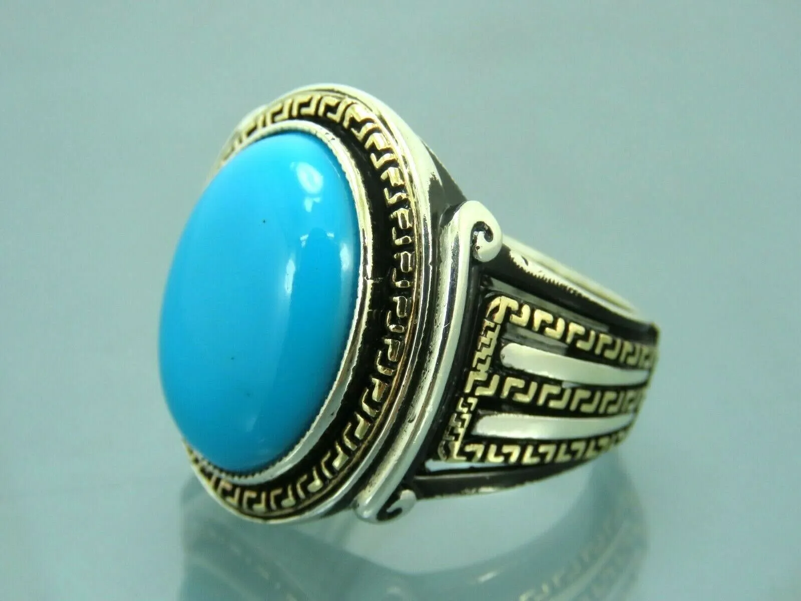 Turkish Handmade Jewelry 925 Sterling Silver Turquoise Stone Mens Rings
