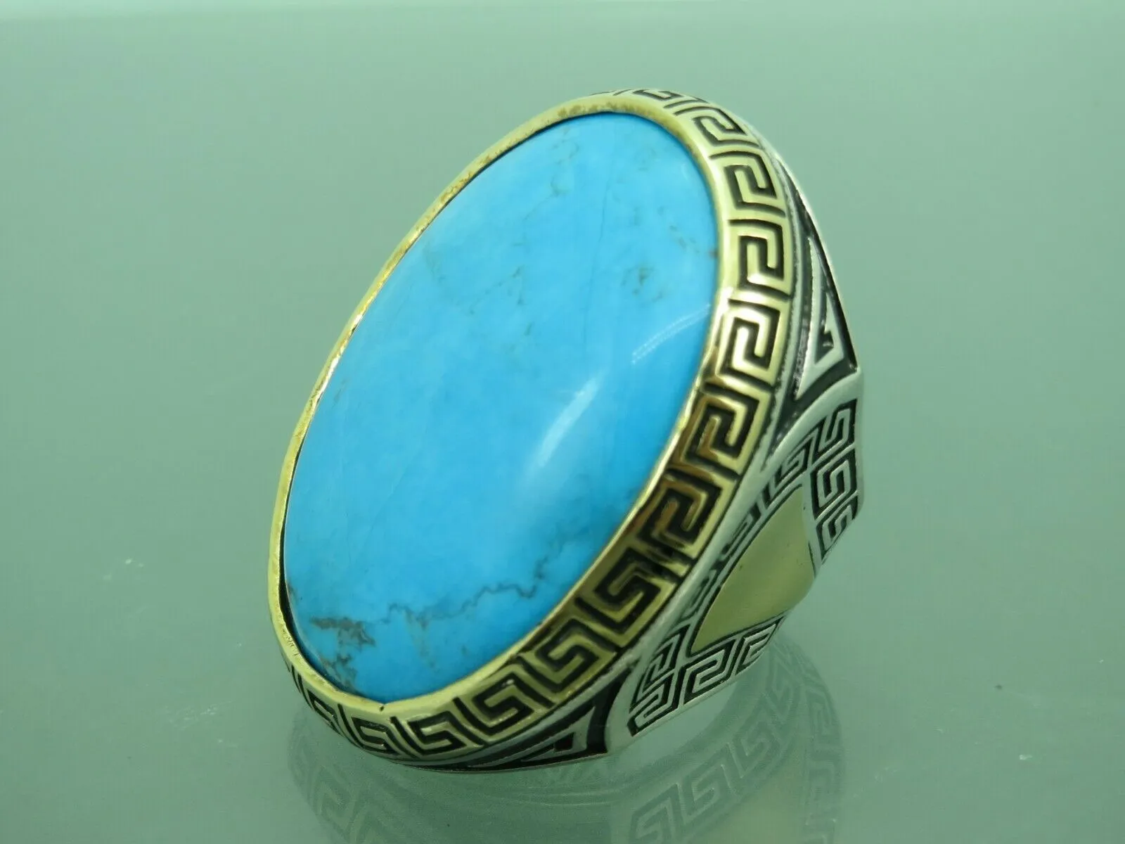 Turkish Handmade Jewelry 925 Sterling Silver Turquoıse Stone Mens Rings