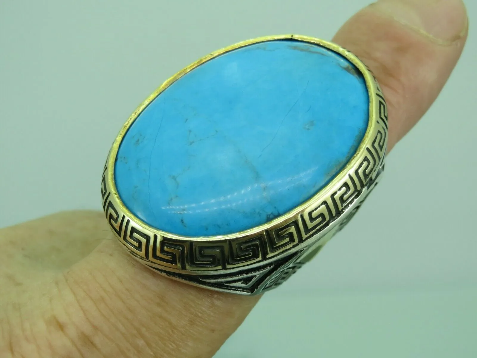 Turkish Handmade Jewelry 925 Sterling Silver Turquoıse Stone Mens Rings