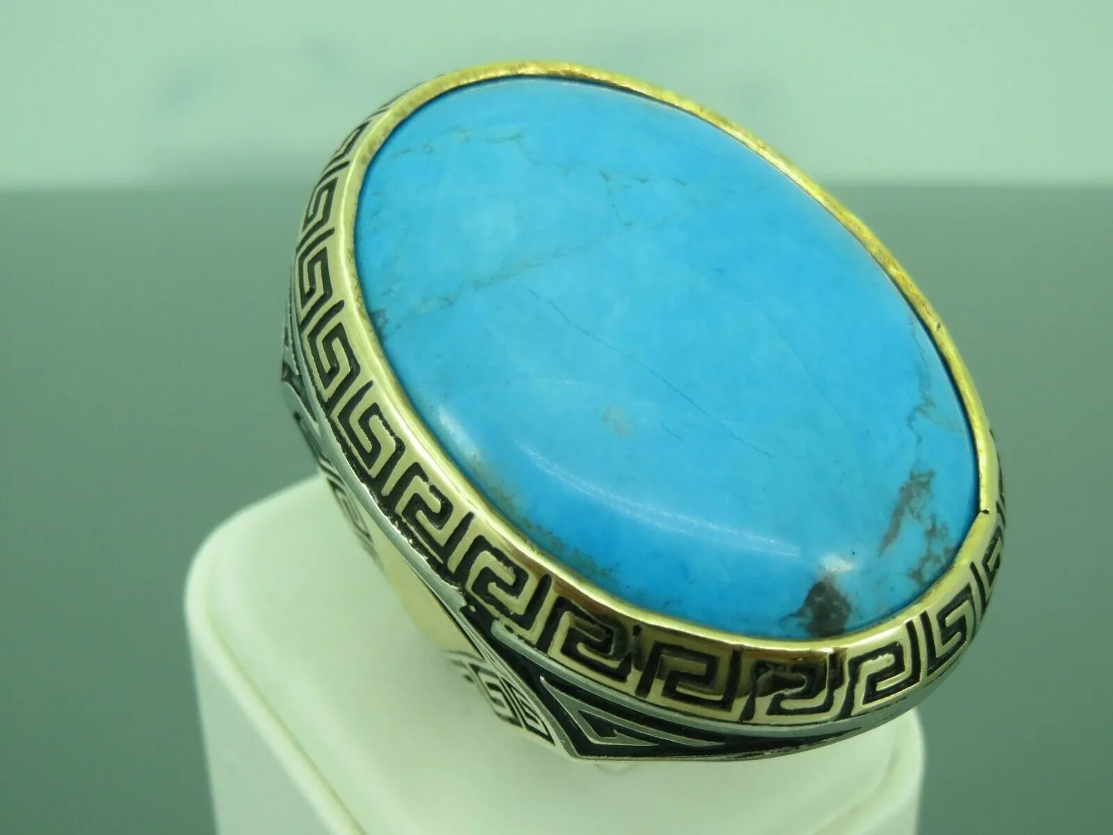 Turkish Handmade Jewelry 925 Sterling Silver Turquoıse Stone Mens Rings