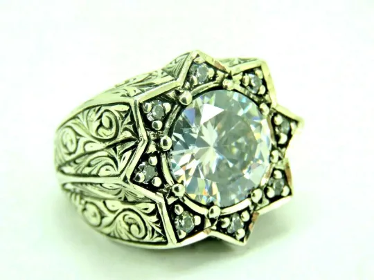 Turkish Handmade Jewelry 925 Sterling Silver Zircon Stone Men's Rings