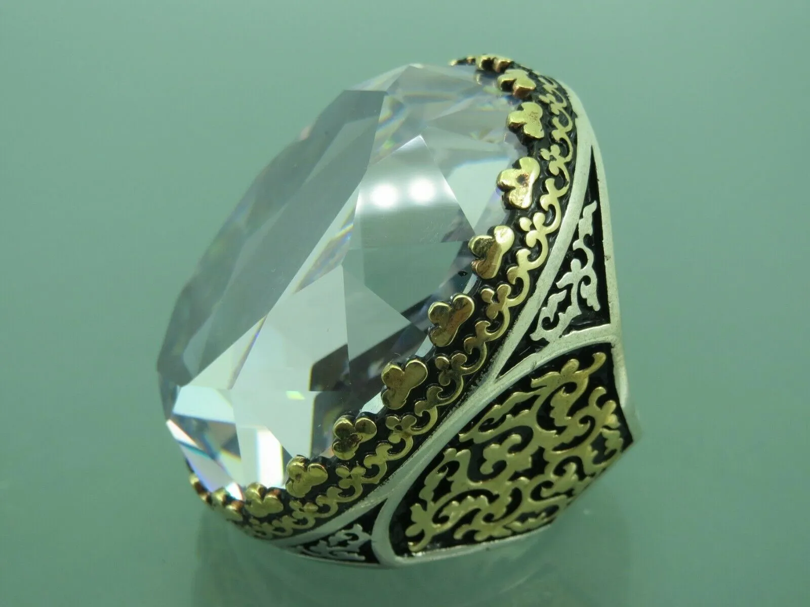 Turkish Handmade Jewelry 925 Sterling Silver Zircon Stone Mens Rings