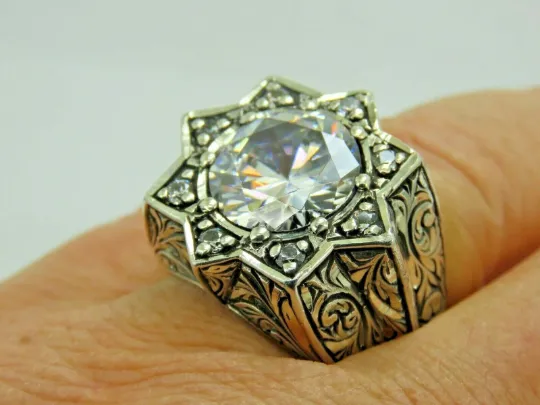 Turkish Handmade Jewelry 925 Sterling Silver Zircon Stone Men's Rings
