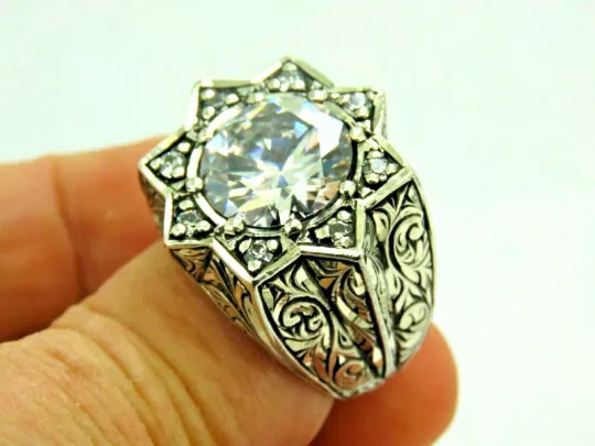 Turkish Handmade Jewelry 925 Sterling Silver Zircon Stone Men's Rings