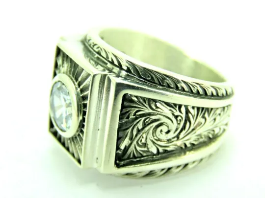 Turkish Handmade Jewelry 925 Sterling Silver Zircon Stone Men's Rings