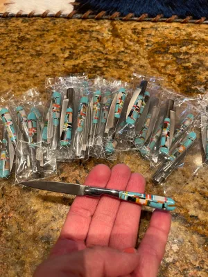 Turquoise toothpick style pocket KNIFE  SS