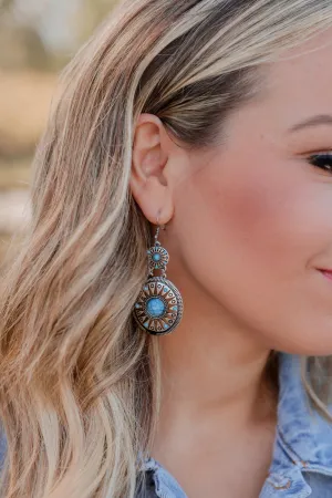 Turquoise Western Dangle Earrings - Silver