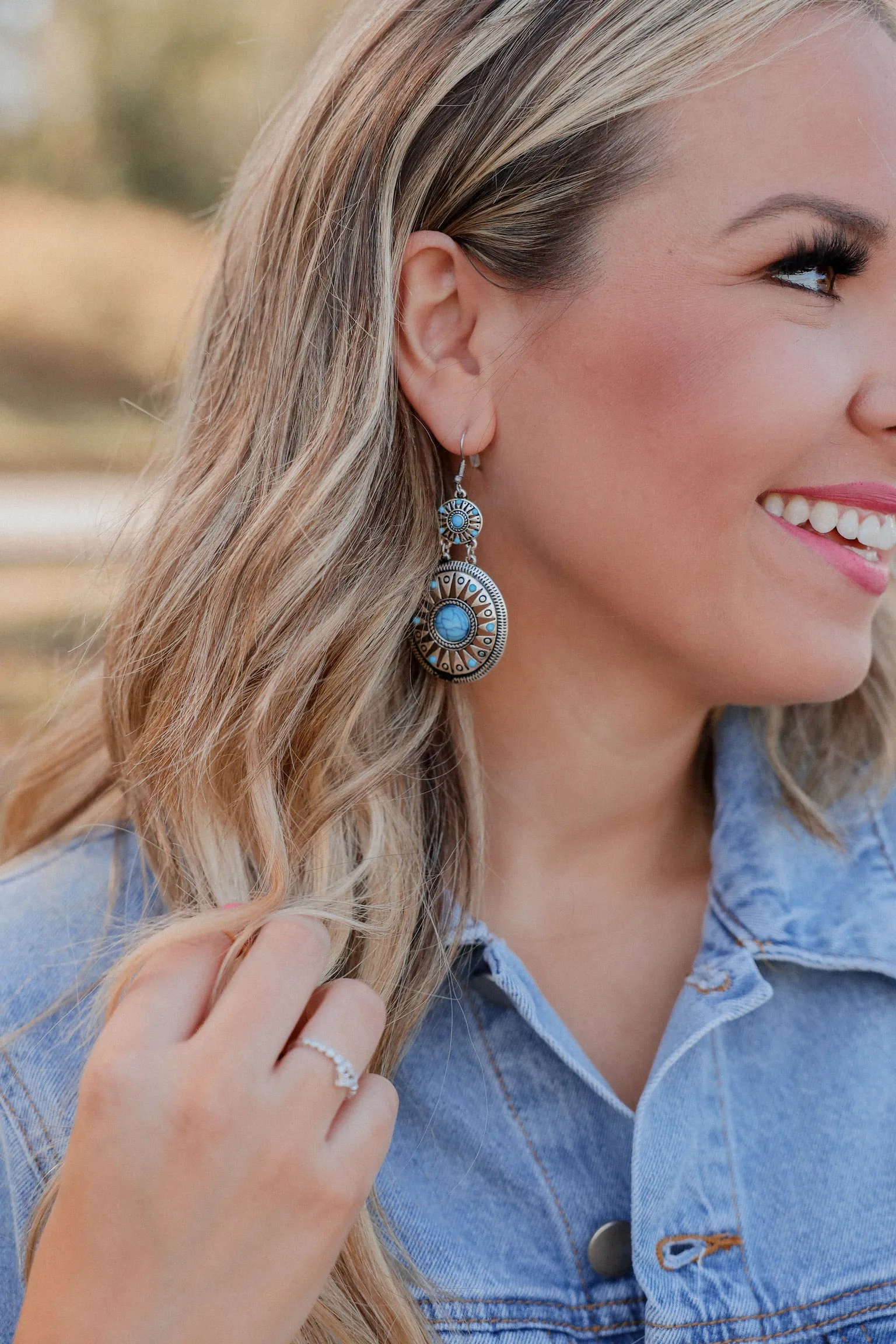 Turquoise Western Dangle Earrings - Silver