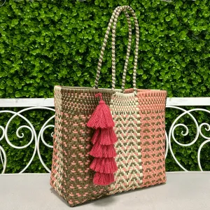 Upcycled Handwoven MD Basket Tote - Rose