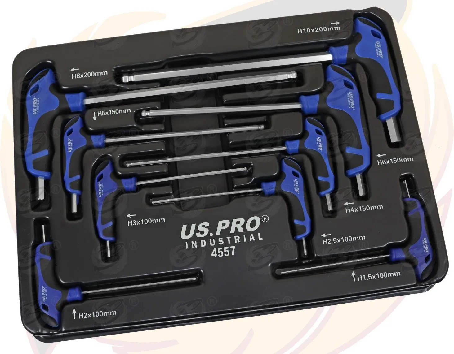 US PRO INDUSTRIAL 9PCS T HANDLE BALL END HEX KEYS H1.5 - H10