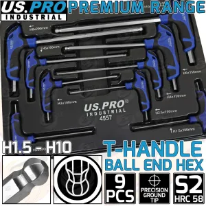 US PRO INDUSTRIAL 9PCS T HANDLE BALL END HEX KEYS H1.5 - H10