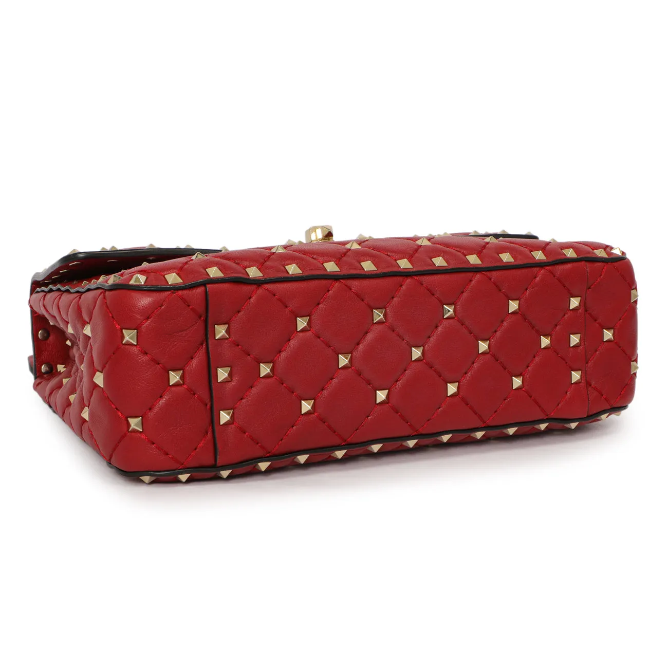 Valentino Red Lambskin Medium Rockstud Spike Shoulder Bag
