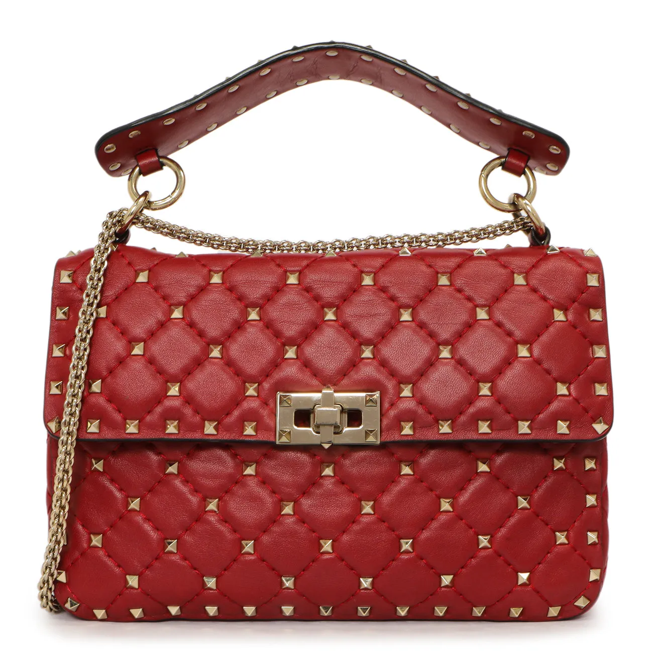 Valentino Red Lambskin Medium Rockstud Spike Shoulder Bag