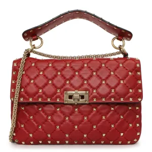 Valentino Red Lambskin Medium Rockstud Spike Shoulder Bag